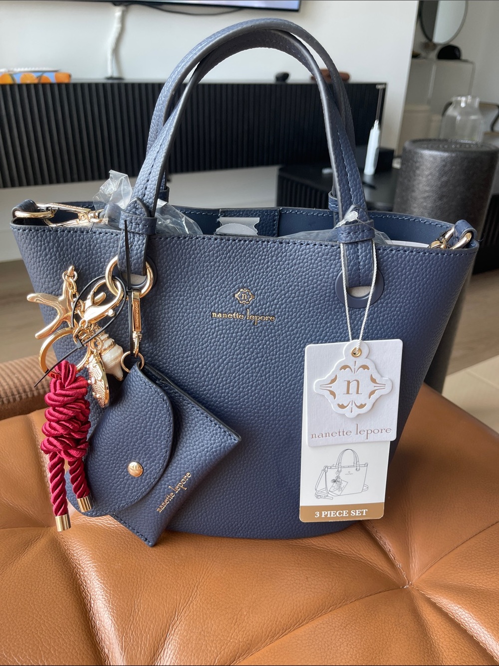 Nanette Lepore Navy Pebbled Leather Bag